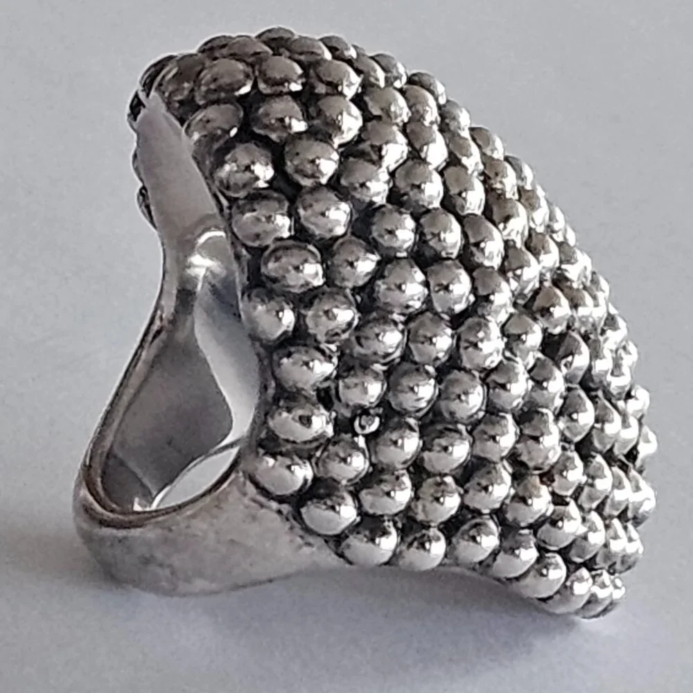 Vintage Massive Guillermo Taxco .999 Fine Silver Caviar Beaded Statement Ring - Picture 1 of 6